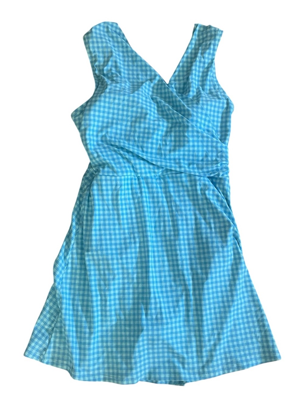 Lands End Size 14 Blue Gingham Swim Dress